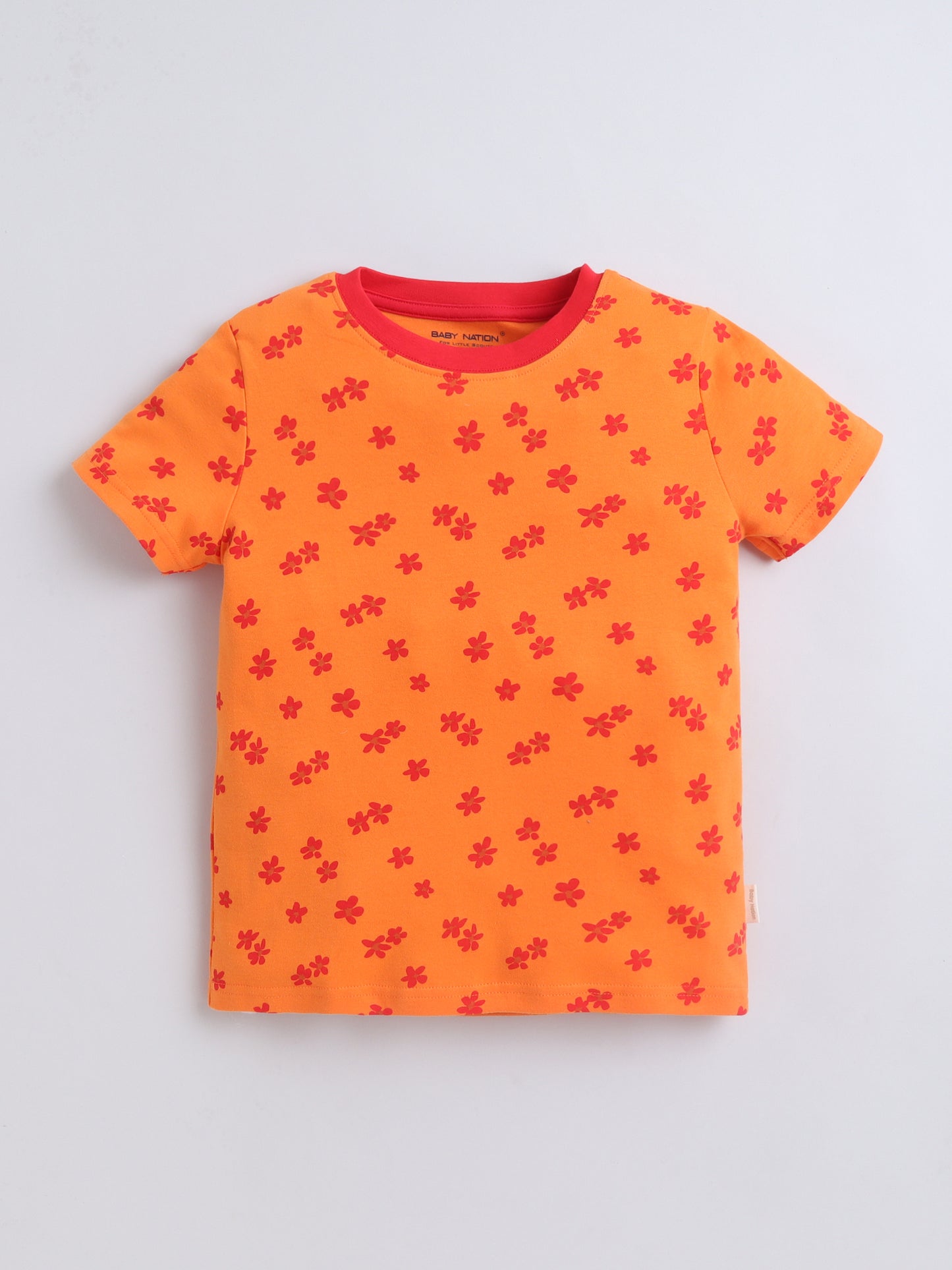 Baby Nation Girls Flower Print Cotton T-Shirt & Shorts Set – Orange Co-ord Outfit