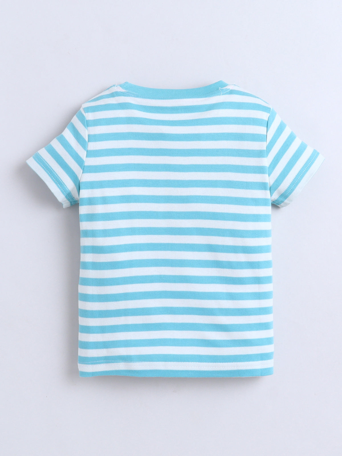 Baby Nation Cotton Knit Half Sleeves Printed T-Shirt - Blue Striped