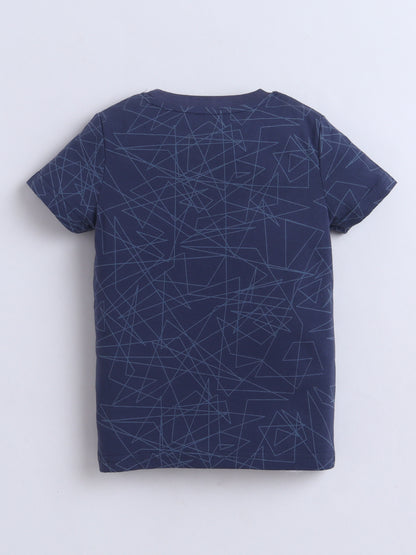 Baby Nation Cotton Knit Half Sleeves Printed T-Shirt - Navy Fox