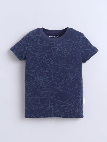Baby Nation Cotton Knit Half Sleeves Printed T-Shirt - Navy Fox