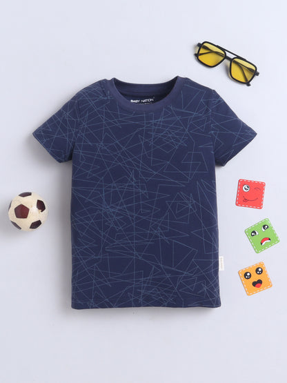Baby Nation Cotton Knit Half Sleeves Printed T-Shirt - Navy Fox