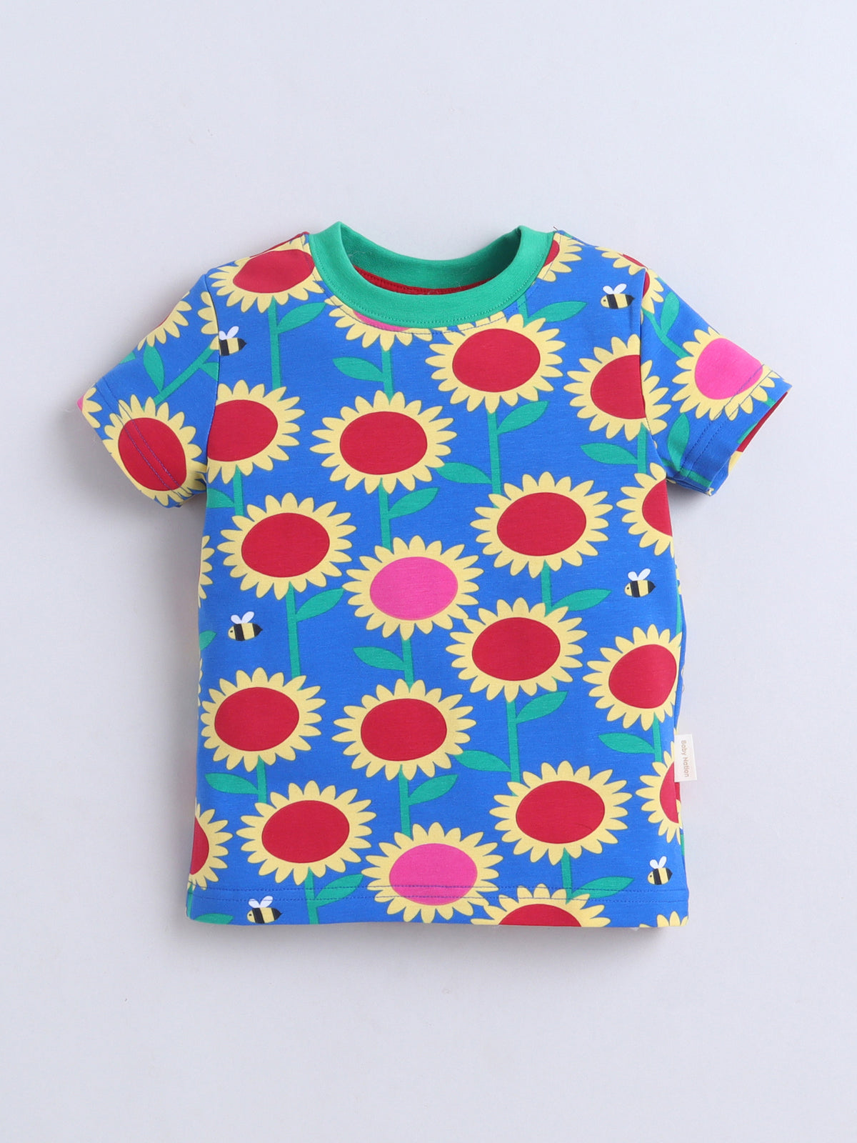 Baby Nation Cotton Knit Half Sleeves Printed T-Shirt - Blue Sun Flower