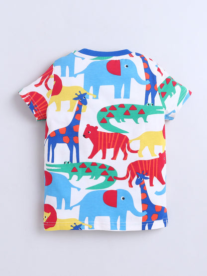 Baby Nation Cotton Knit Half Sleeves Printed T-Shirt - Animal AOP