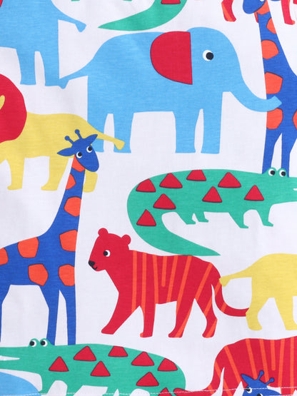 Baby Nation Cotton Knit Half Sleeves Printed T-Shirt - Animal AOP