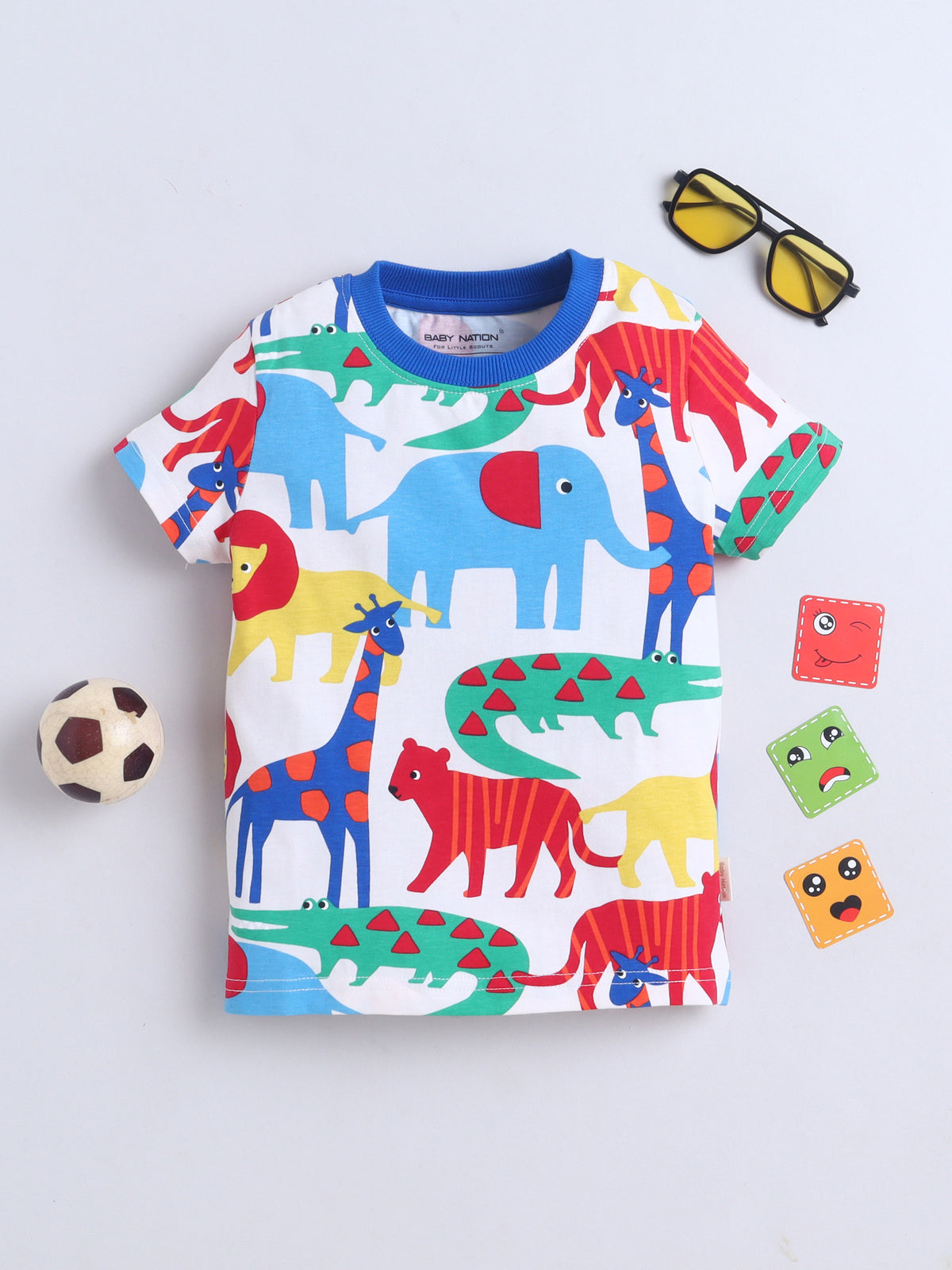 Baby Nation Cotton Knit Half Sleeves Printed T-Shirt - Animal AOP
