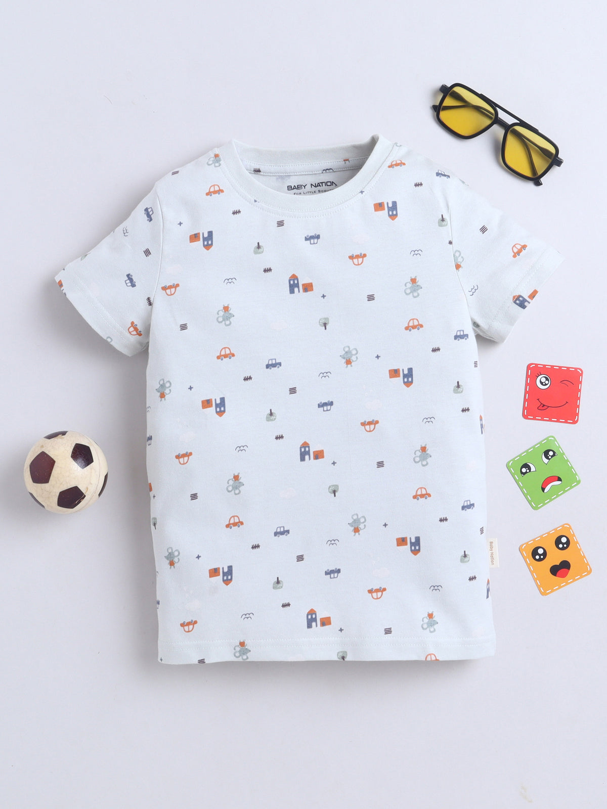 Baby Nation Cotton Knit Half Sleeves Printed T-Shirt - Green Baby Rat