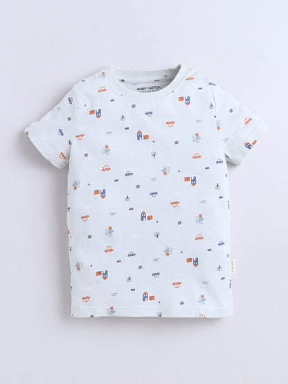 Baby Nation Cotton Knit Half Sleeves Printed T-Shirt - Green Baby Rat