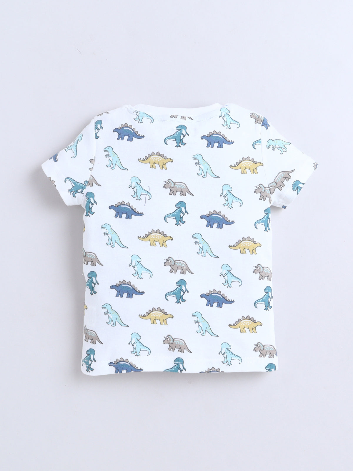 Baby Nation Cotton Knit Half Sleeves Printed T-Shirt - White Dino Print