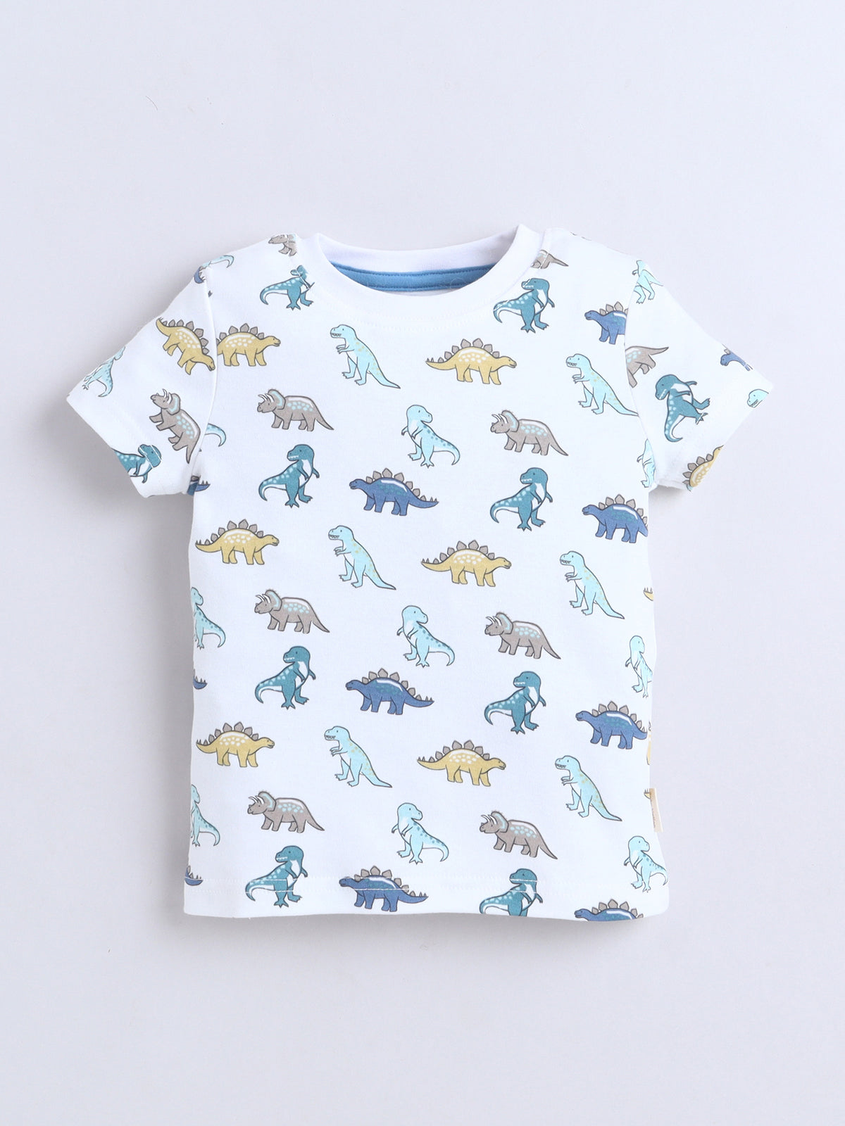 Baby Nation Cotton Knit Half Sleeves Printed T-Shirt - White Dino Print