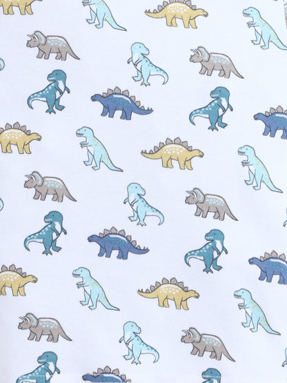 Baby Nation Cotton Knit Half Sleeves Printed T-Shirt - White Dino Print