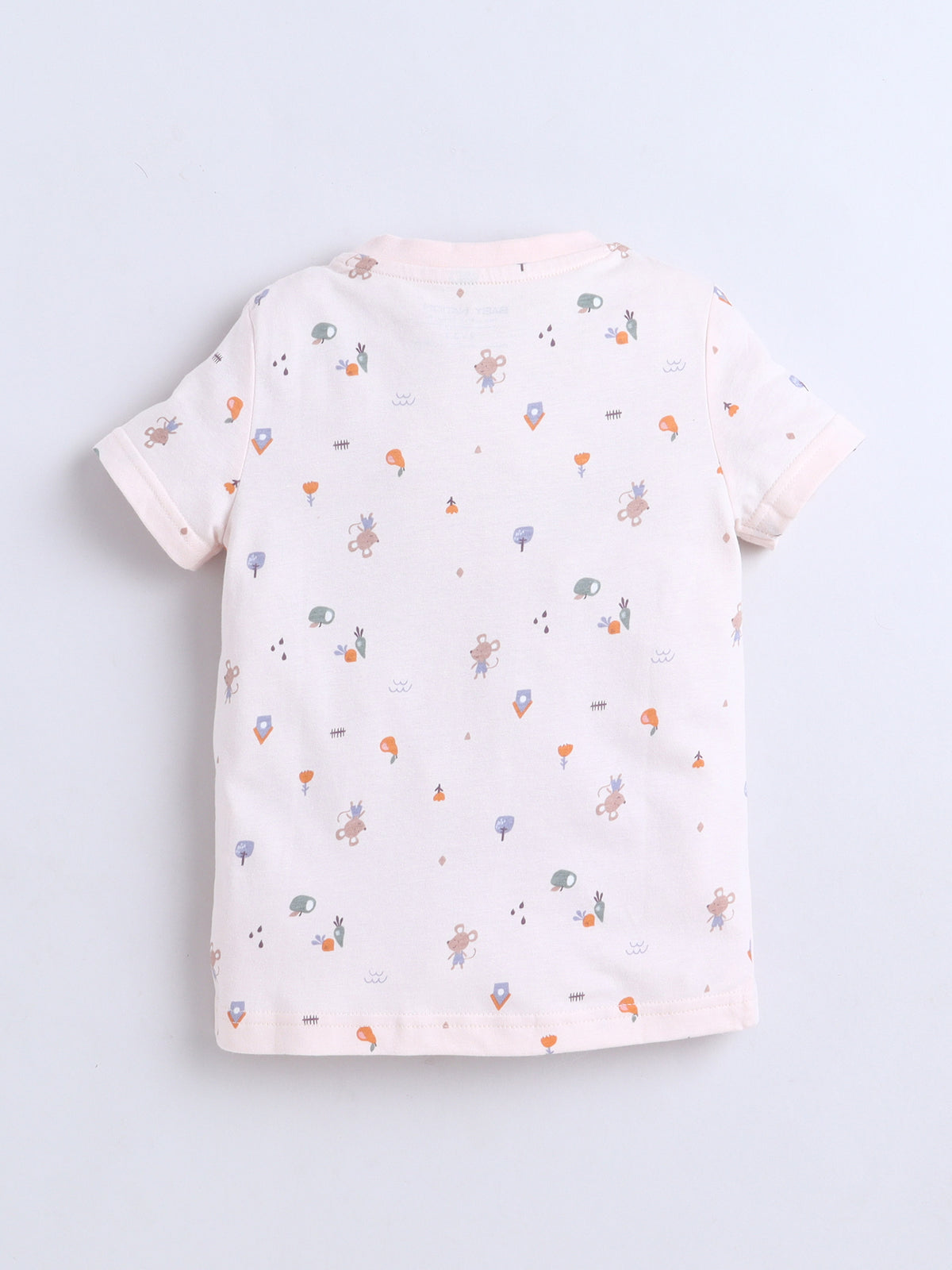 Baby Nation Cotton Knit Half Sleeves Printed T-Shirt - Pink Baby Rat