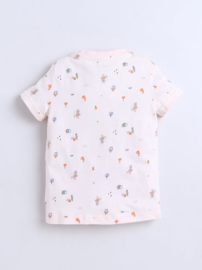 Baby Nation Cotton Knit Half Sleeves Printed T-Shirt - Pink Baby Rat