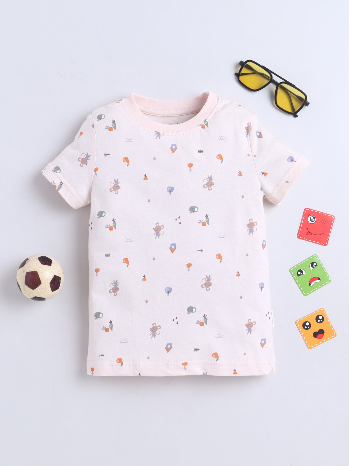 Baby Nation Cotton Knit Half Sleeves Printed T-Shirt - Pink Baby Rat