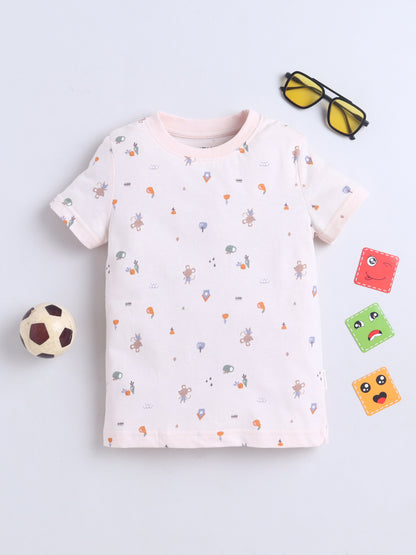 Baby Nation Cotton Knit Half Sleeves Printed T-Shirt - Pink Baby Rat