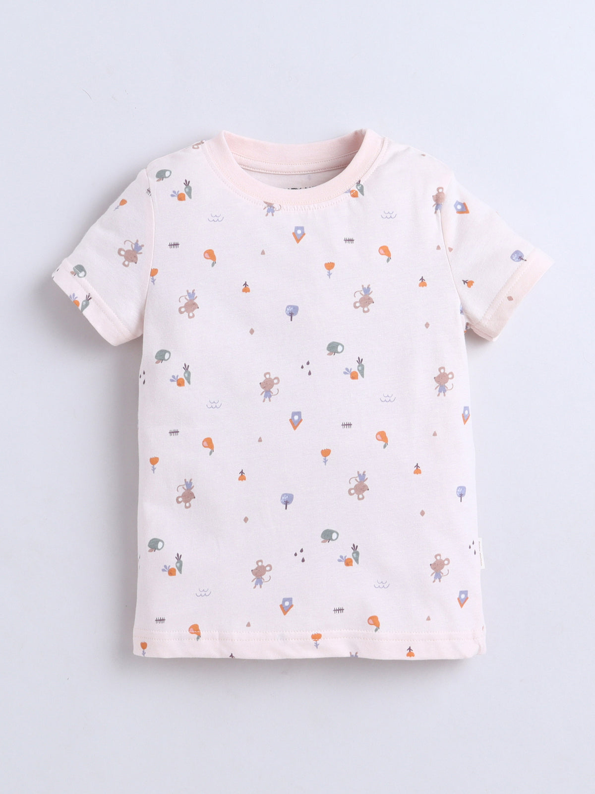 Baby Nation Cotton Knit Half Sleeves Printed T-Shirt - Pink Baby Rat