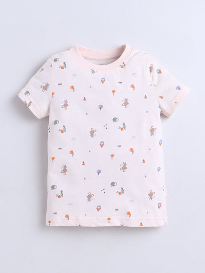 Baby Nation Cotton Knit Half Sleeves Printed T-Shirt - Pink Baby Rat