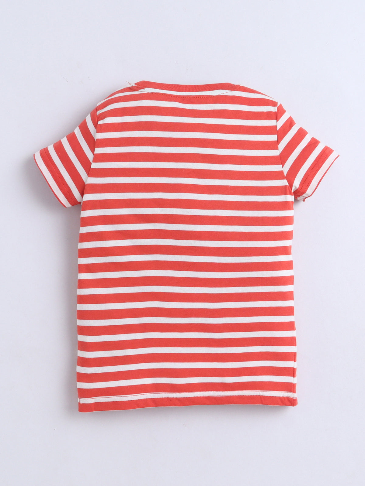 Baby Nation Cotton Knit Half Sleeves Printed T-Shirt - Dark Orange Striped
