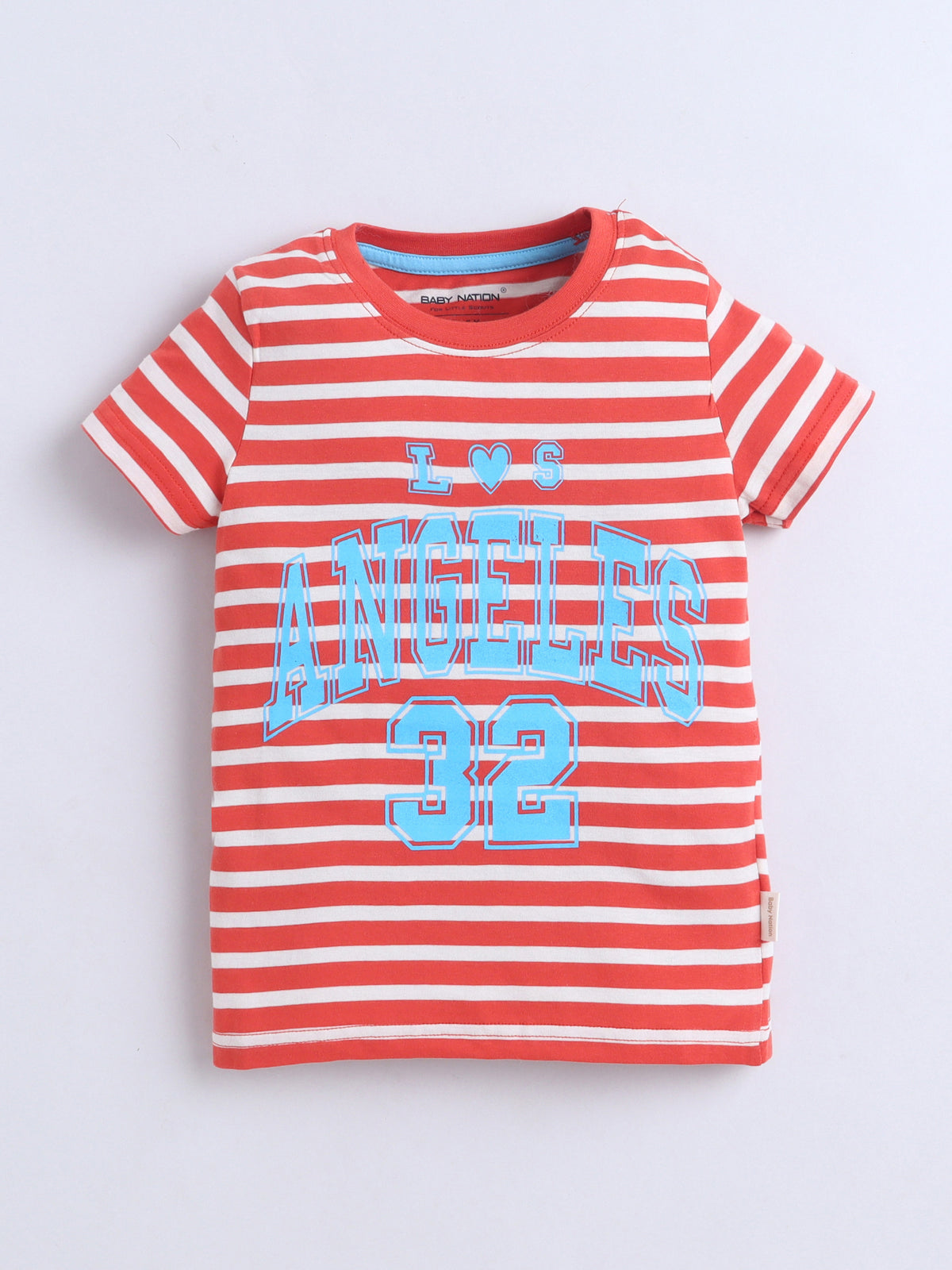 Baby Nation Cotton Knit Half Sleeves Printed T-Shirt - Dark Orange Striped