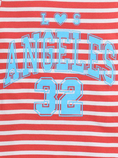 Baby Nation Cotton Knit Half Sleeves Printed T-Shirt - Dark Orange Striped