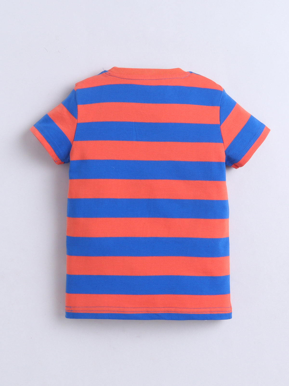 Baby Nation Cotton Knit Half Sleeves Printed T-Shirt - Orange Striped Anime Print