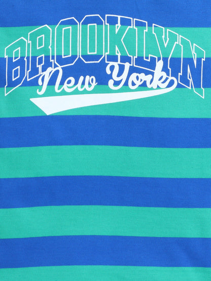 Baby Nation Cotton Knit Half Sleeves Printed T-Shirt - Green Striped
