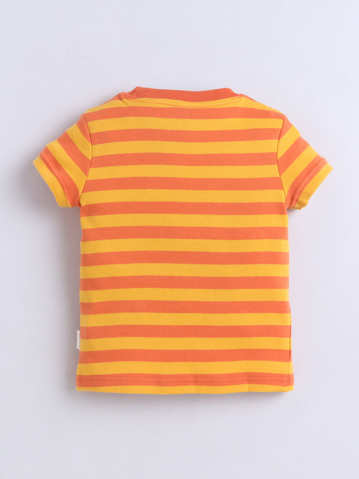 Baby Nation Cotton Knit Half Sleeves Dino Printed T-Shirt - Orange Striped Dino