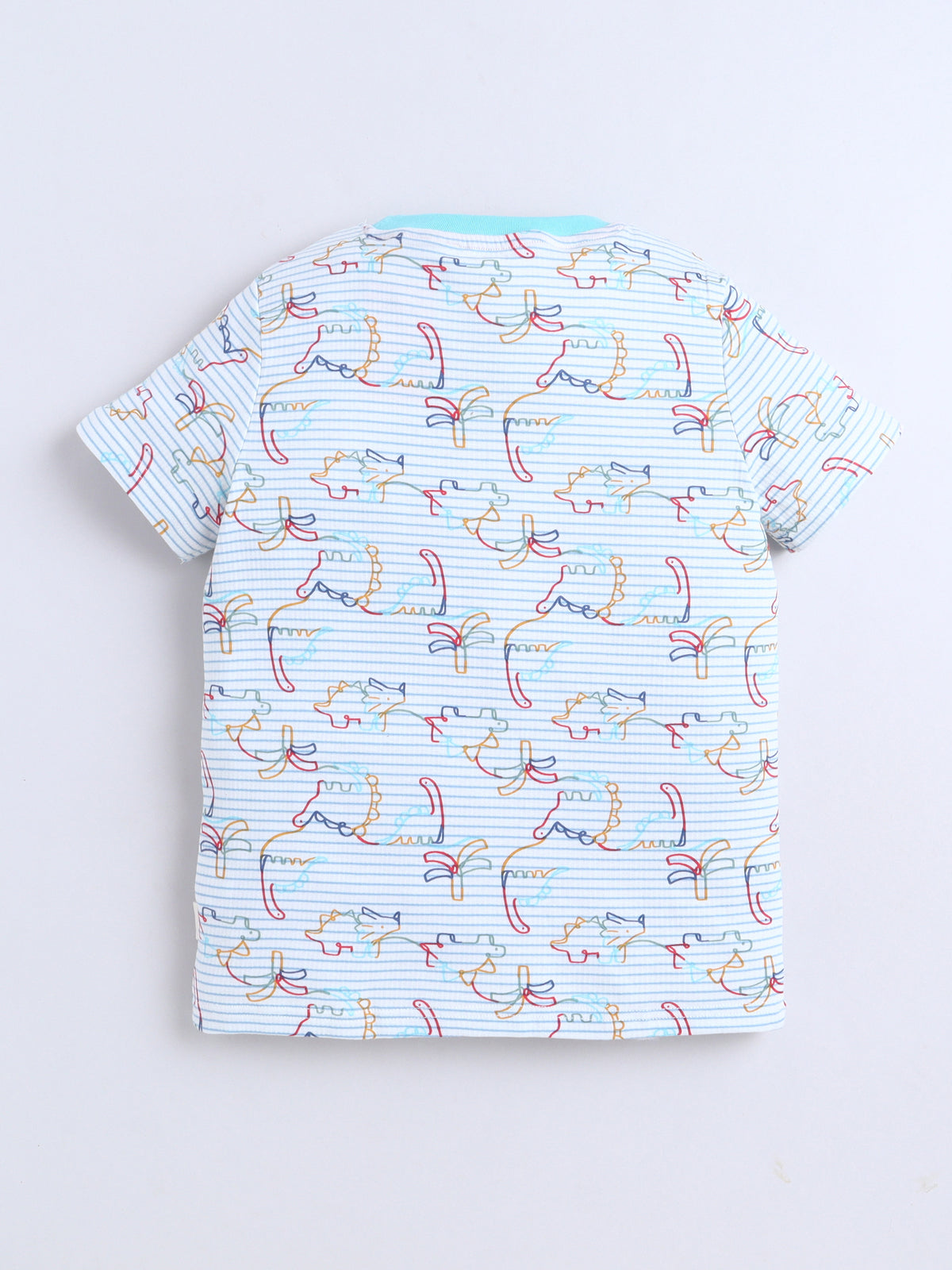 Baby Nation Cotton Knit Half Sleeves Printed T-Shirt - White Dino Striped