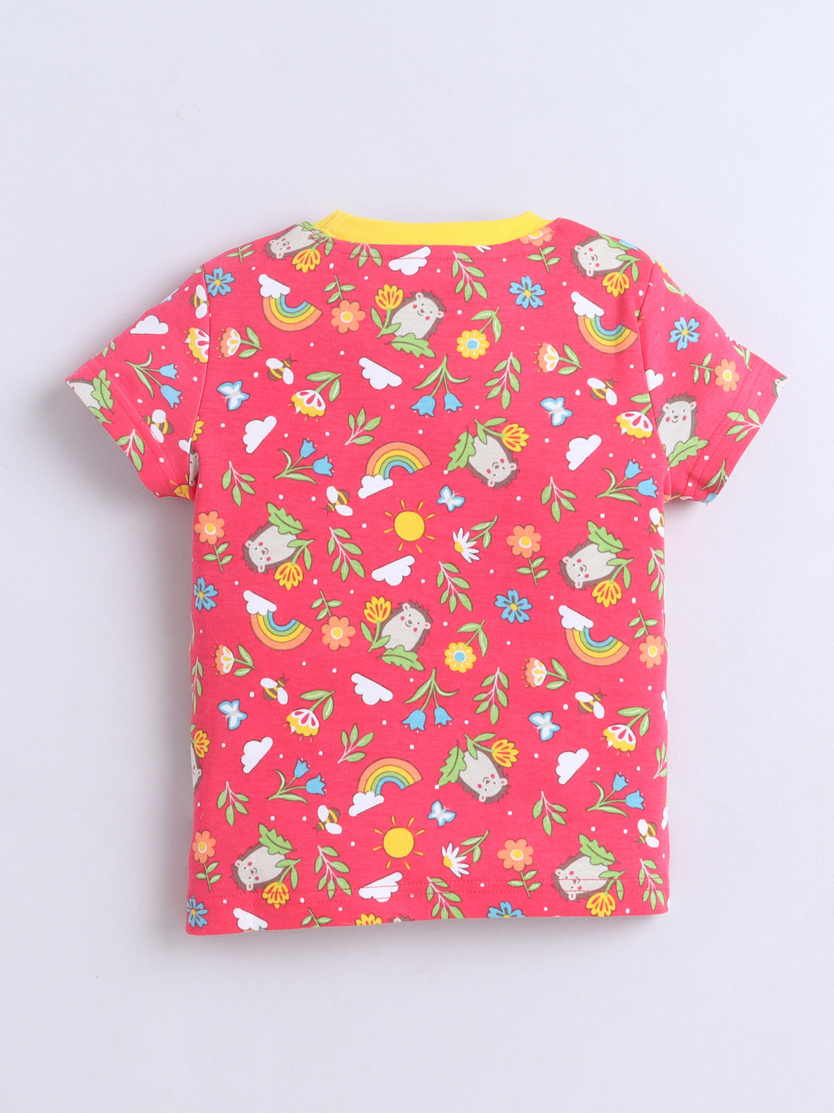 Baby Nation Cotton Knit Half Sleeves Printed T-Shirt - Pink AOP