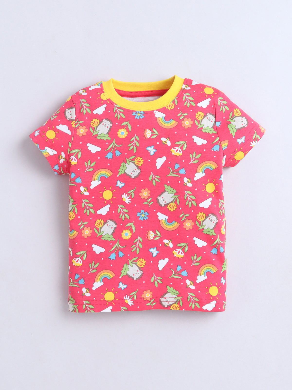 Baby Nation Cotton Knit Half Sleeves Printed T-Shirt - Pink AOP
