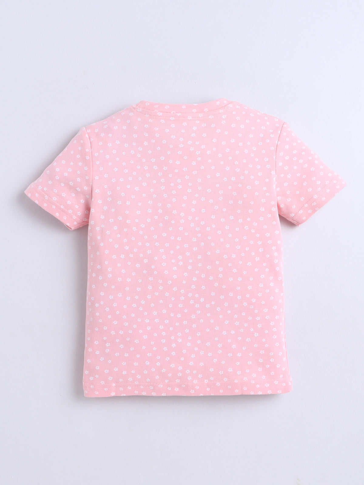 Baby Nation Cotton Knit Half Sleeves Printed T-Shirt - Pink Flower AOP
