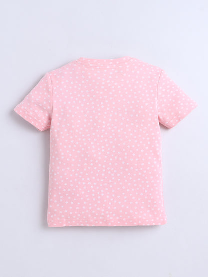 Baby Nation Cotton Knit Half Sleeves Printed T-Shirt - Pink Flower AOP