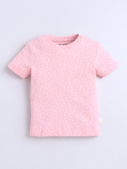 Baby Nation Cotton Knit Half Sleeves Printed T-Shirt - Pink Flower AOP