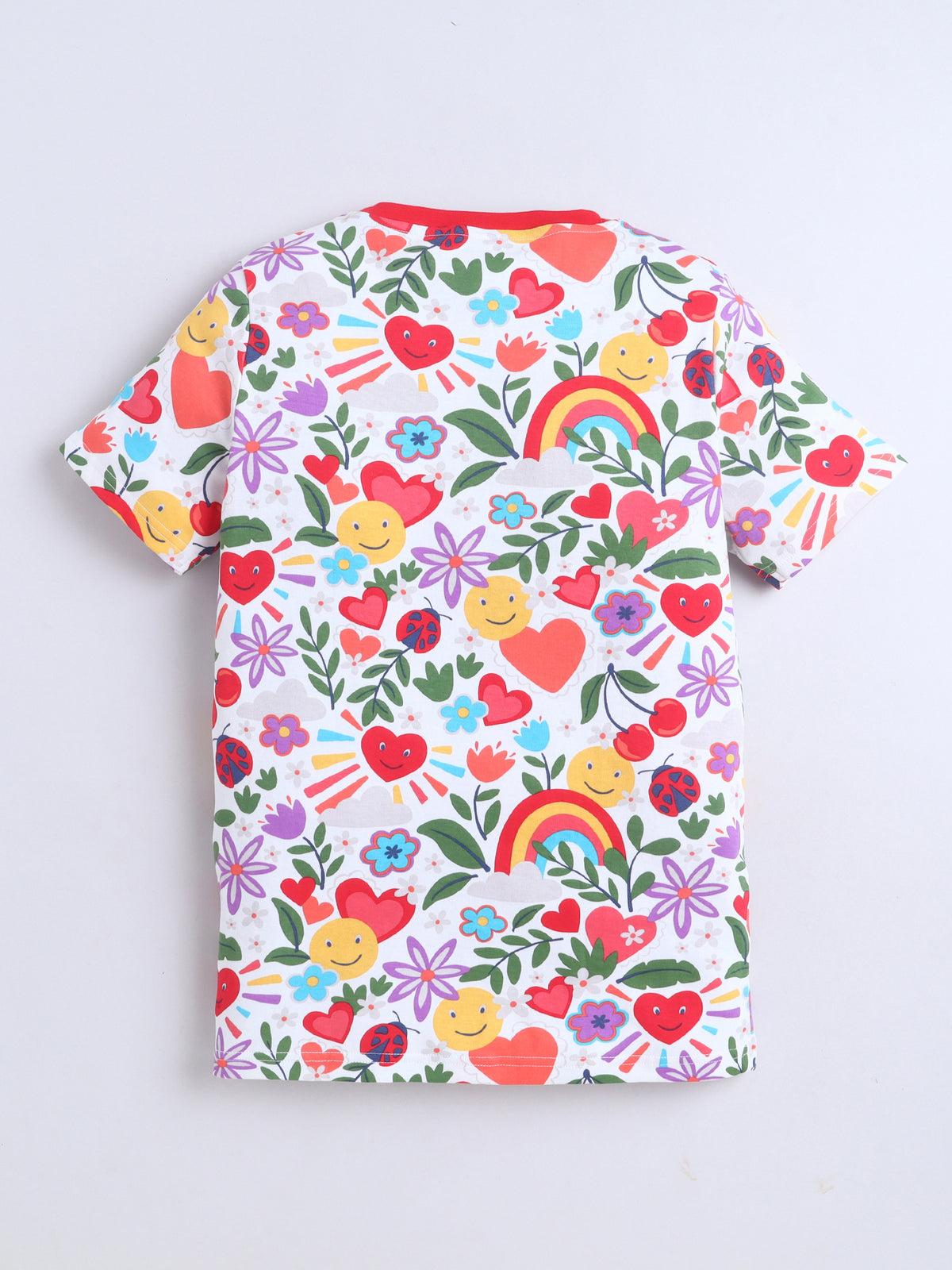 Baby Nation Cotton Knit Half Sleeves Printed T-Shirt - White Heart AOP