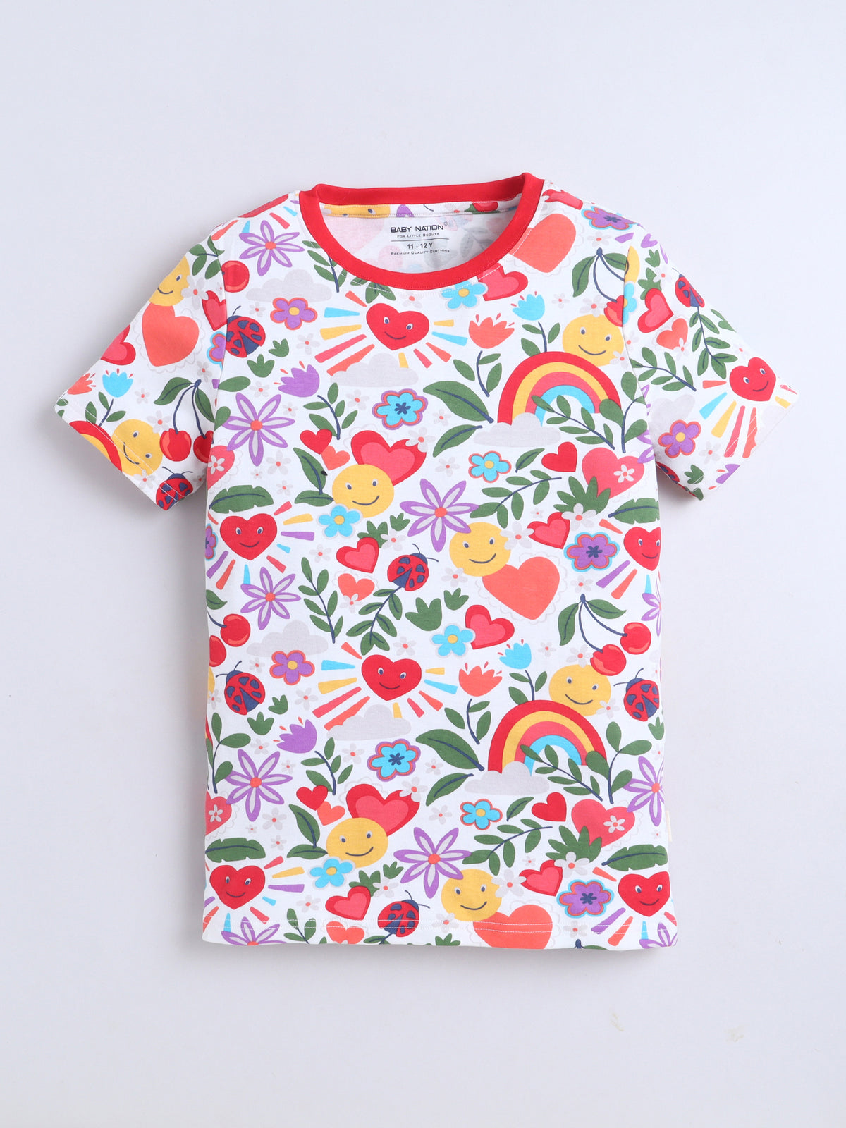 Baby Nation Cotton Knit Half Sleeves Printed T-Shirt - White Heart AOP