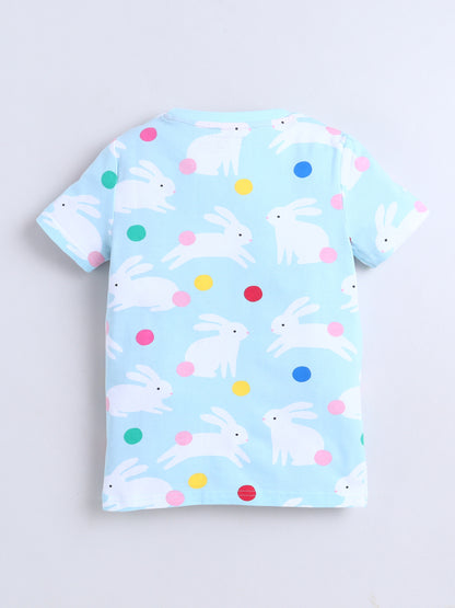 Baby Nation Cotton Knit Half Sleeves Printed T-Shirt - Blue Rabbit