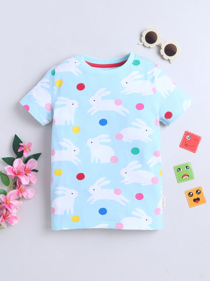 Baby Nation Cotton Knit Half Sleeves Printed T-Shirt - Blue Rabbit