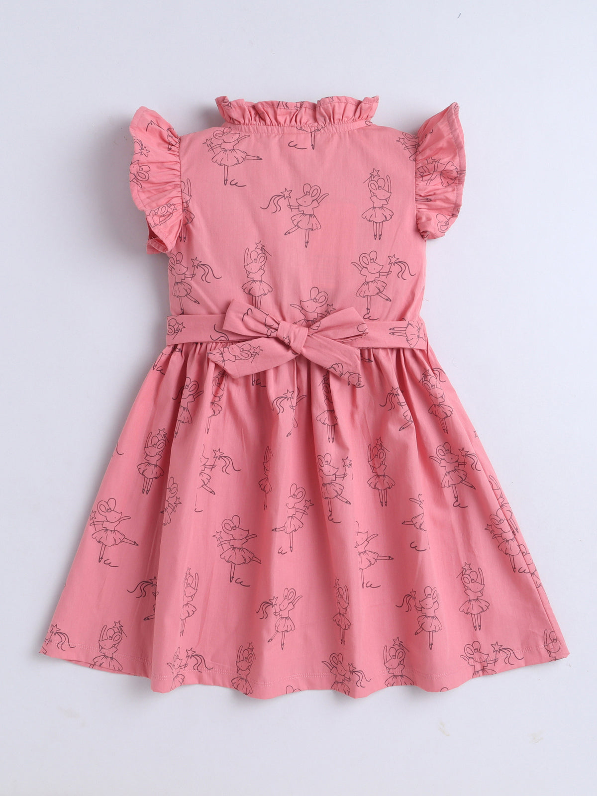 Girls Printed Woven Frock- Pink Rat