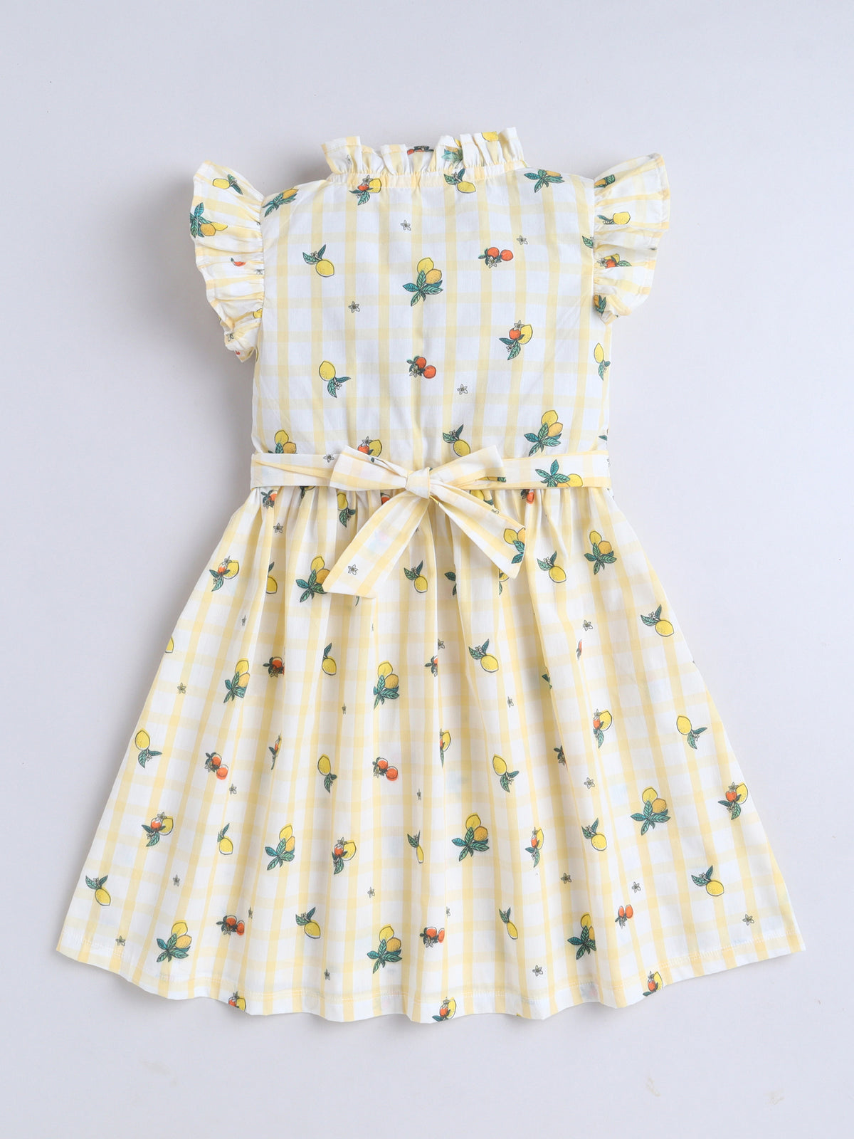 Girls Printed Woven Frock- Yellow Checked