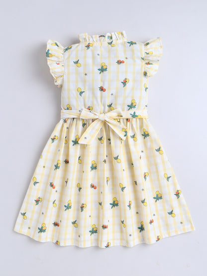 Girls Printed Woven Frock- Yellow Checked