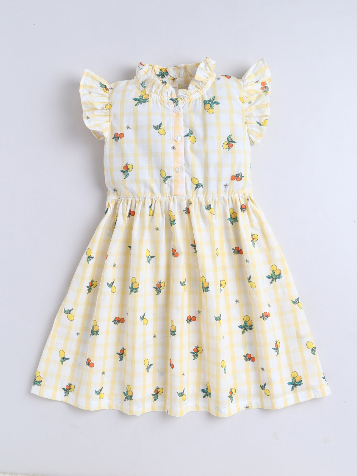 Girls Printed Woven Frock- Yellow Checked