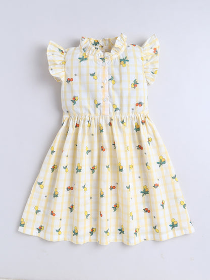 Girls Printed Woven Frock- Yellow Checked