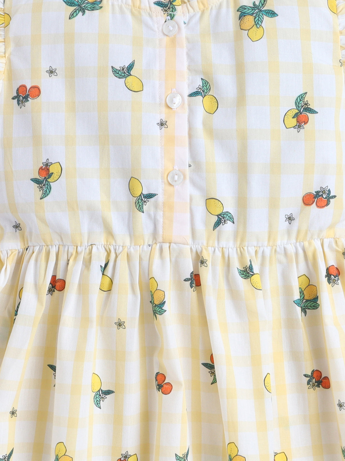 Girls Printed Woven Frock- Yellow Checked