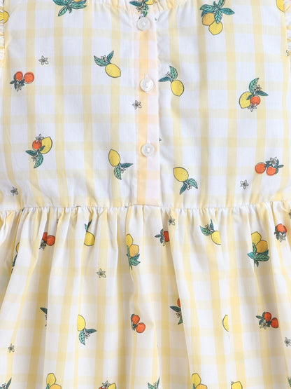 Girls Printed Woven Frock- Yellow Checked
