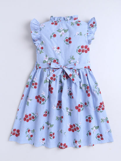 Girls Printed Woven Frock- Blue Rose