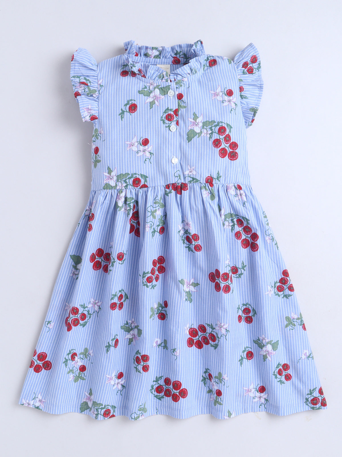 Girls Printed Woven Frock- Blue Rose