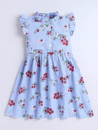 Girls Printed Woven Frock- Blue Rose