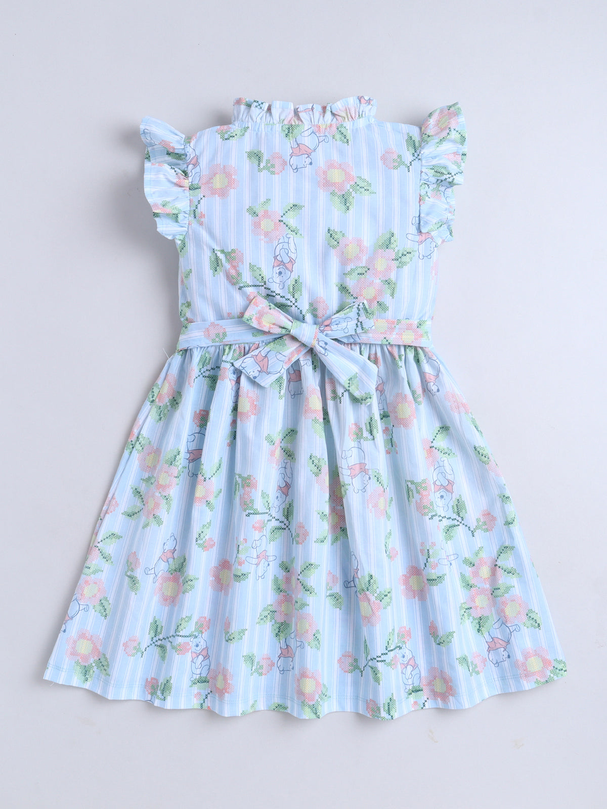 Girls Printed Woven Frock- Blue Panda