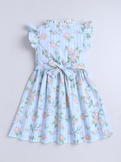 Girls Printed Woven Frock- Blue Panda