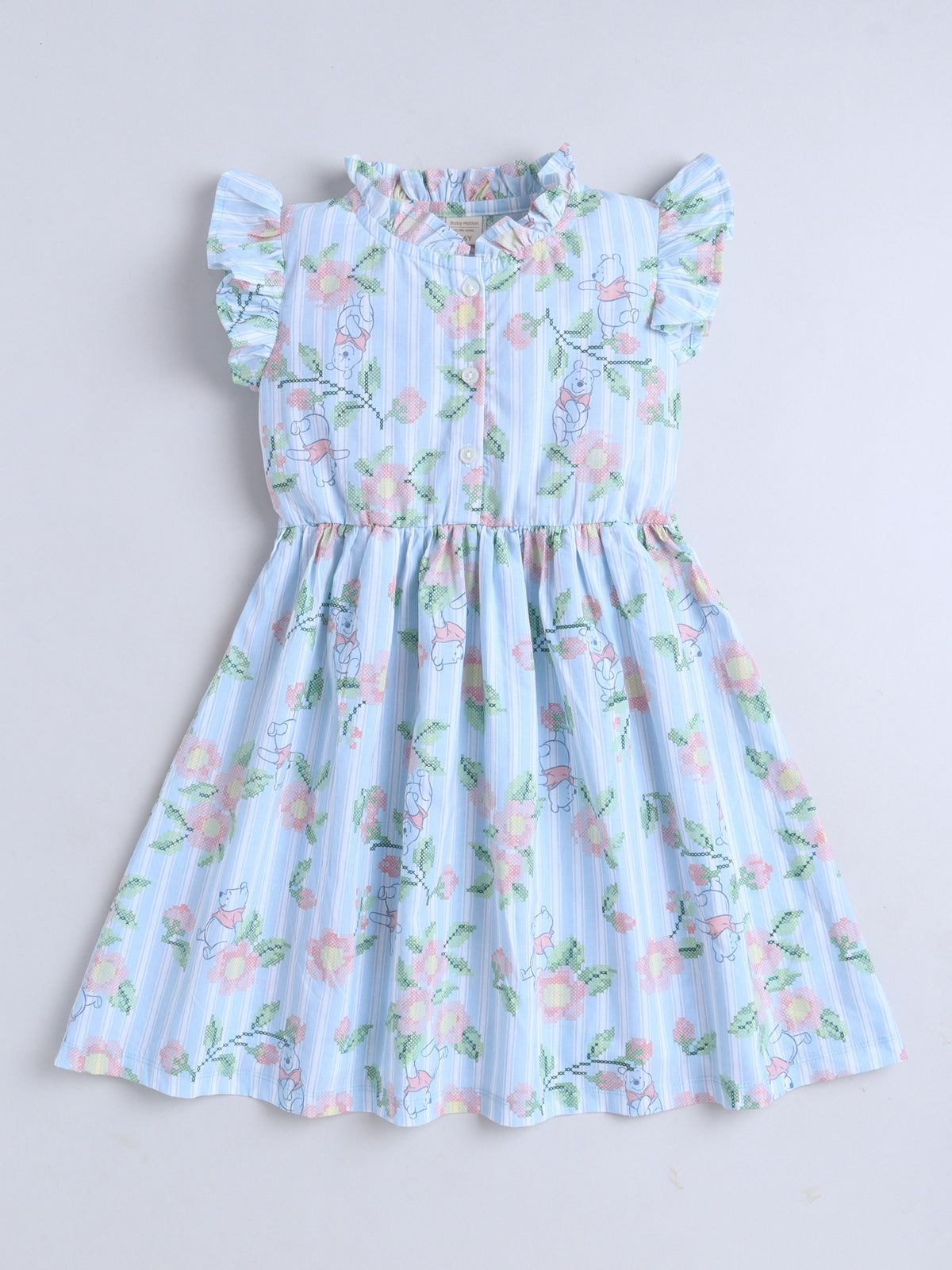 Girls Printed Woven Frock- Blue Panda