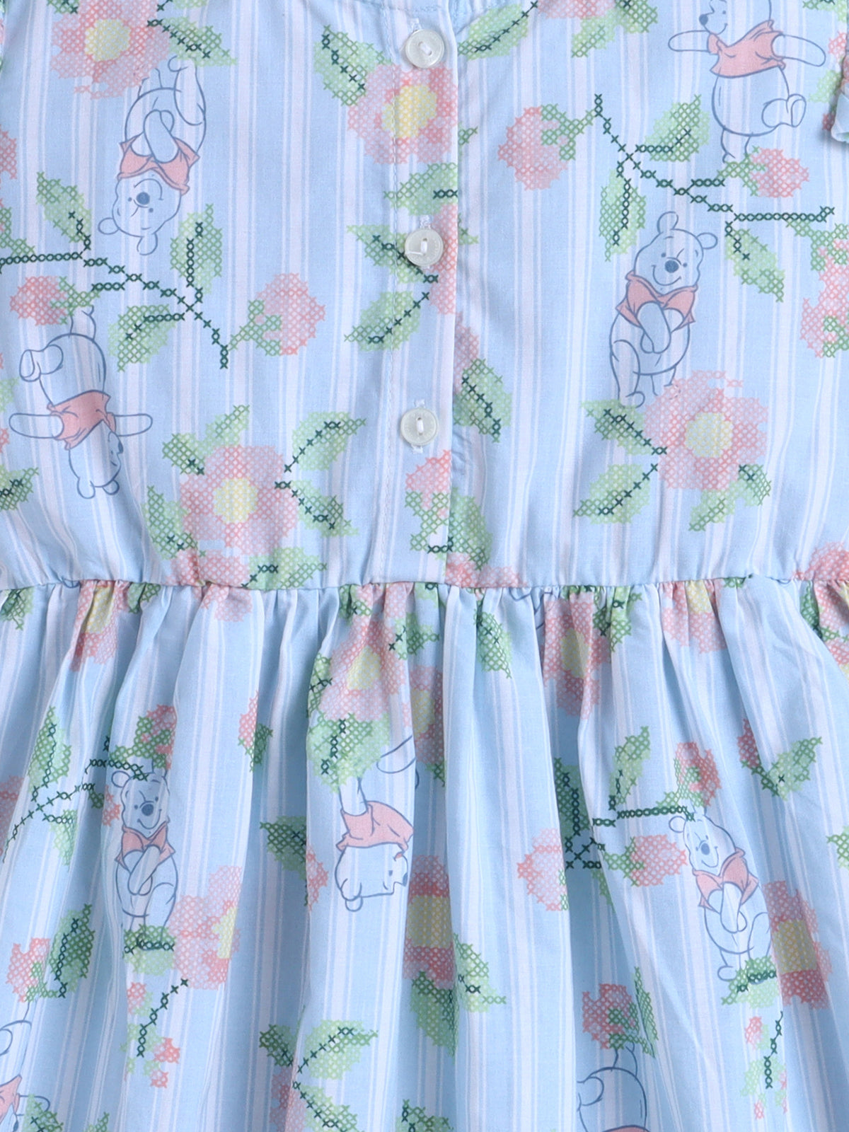 Girls Printed Woven Frock- Blue Panda
